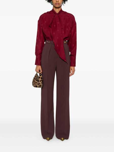 Pantaloni casual Elisabetta Franchi Bordeaux Pants With Jewel Button Embellishments And Pences In Tech Fabric Stretch Woman Red Femei (BM 18965607) 2