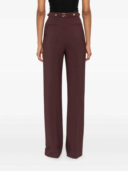 Pantaloni casual Elisabetta Franchi Bordeaux Pants With Jewel Button Embellishments And Pences In Tech Fabric Stretch Woman Red Femei (BM 18965607) 4