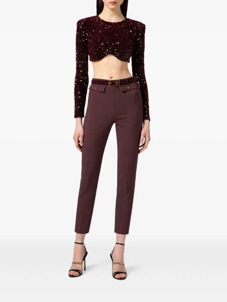 Topuri Elisabetta Franchi Elisabetta Franchi Merlot Burgundy Sequin Crop Top Red Femei (BM 18966501) 2
