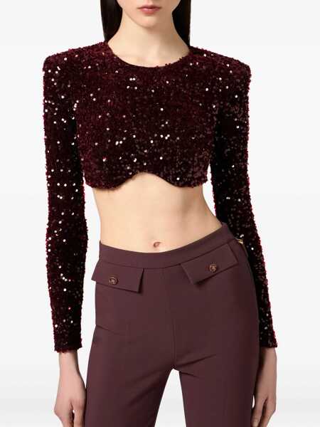 Topuri Elisabetta Franchi Elisabetta Franchi Merlot Burgundy Sequin Crop Top Red Femei (BM 18966501) 3