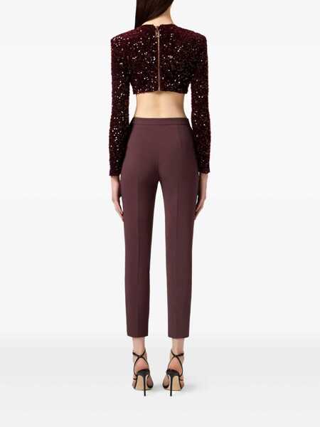 Topuri Elisabetta Franchi Elisabetta Franchi Merlot Burgundy Sequin Crop Top Red Femei (BM 18966501) 4