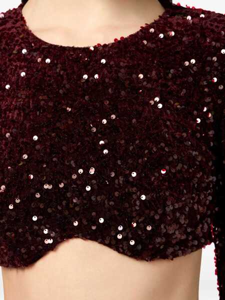 Topuri Elisabetta Franchi Elisabetta Franchi Merlot Burgundy Sequin Crop Top Red Femei (BM 18966501) 5