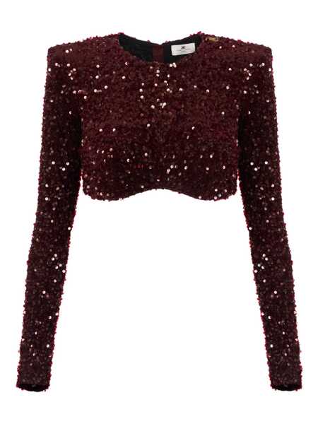 Topuri Elisabetta Franchi Elisabetta Franchi Merlot Burgundy Sequin Crop Top Red Femei (BM 18966501) 1