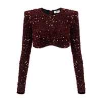 Topuri Elisabetta Franchi Merlot Burgundy Sequin Crop Top Femei
