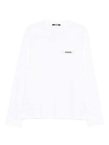 Tricouri JACQUEMUS Le T-Shirt Gros Grain White Crewneck T-Shirt With Logo Patch On The Front In Cotton Man WHITE Barbati (BM 18966516) 1