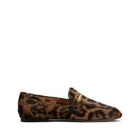 Mocasini Brown Loafers With Logo Plaque On The Front And All-Over Leopard Motif In Suede Woman Femei