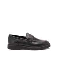 Mocasini Black Loafers With Monil Detail On The Front In Smooth Leather Woman Femei