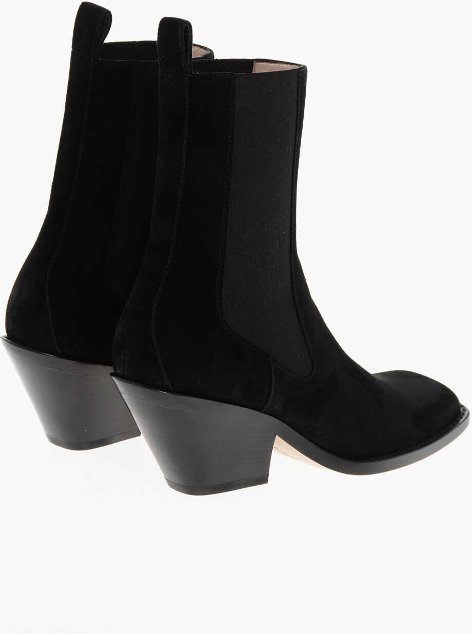 Botine Khaite Suede Austin Western Booties With Elastic Inserts 7Cm Black Femei (BM 18967438) 2