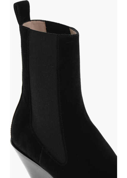 Botine Khaite Suede Austin Western Booties With Elastic Inserts 7Cm Black Femei (BM 18967438) 4