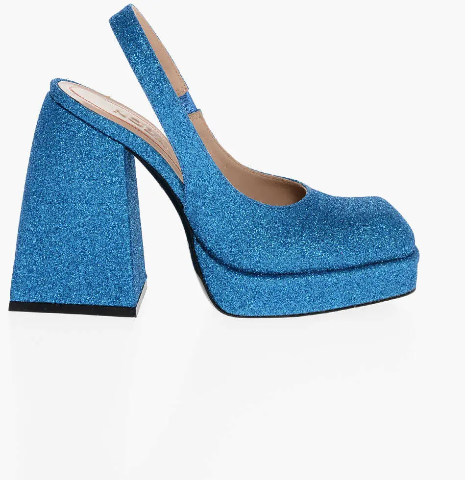 Pantofi stiletto NODALETO Glittered Slingbacks With Chunky Heel 12Cm Light Blue Femei (BM 18967456) 3