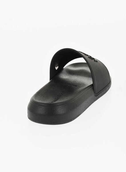 Sandale fara toc Alexander McQueen Rubber Sliders With Embossed Logo Black Femei (BM 18967531) 2