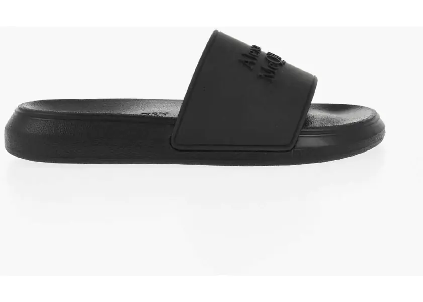 Sandale fara toc Alexander McQueen Rubber Sliders With Embossed Logo Black Femei (BM 18967531) 3