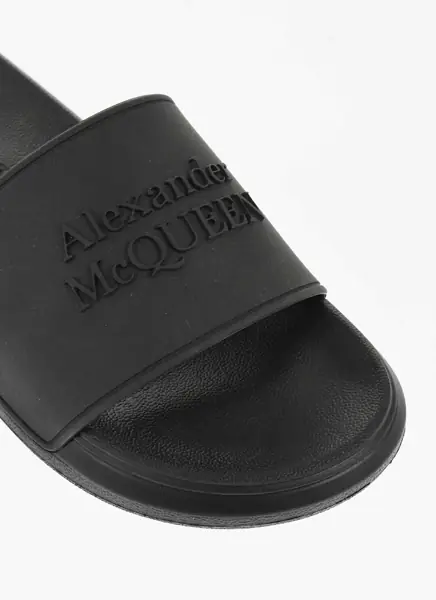 Sandale fara toc Alexander McQueen Rubber Sliders With Embossed Logo Black Femei (BM 18967531) 4