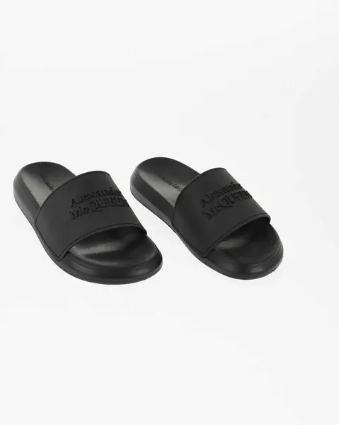 Sandale fara toc Alexander McQueen Rubber Sliders With Embossed Logo Black Femei (BM 18967531) 1