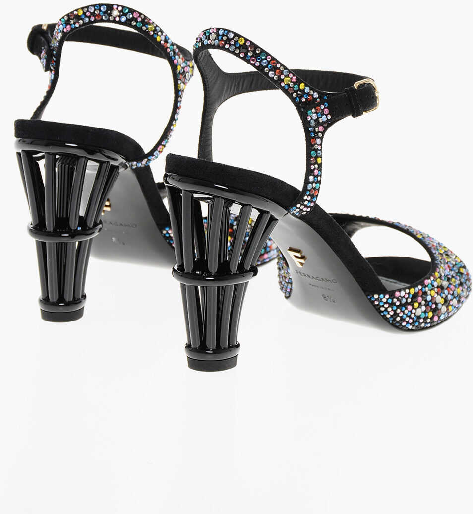 Sandale cu toc Salvatore Ferragamo Rhinestoned Nikla Sandals With Statement Heel 8Cm Black Femei (BM 18967636) 2