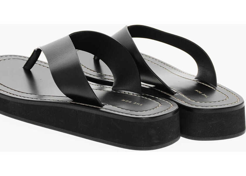 Sandale fara toc THE ROW Leather Ginza Thong Sandals Black Femei (BM 18967639) 2