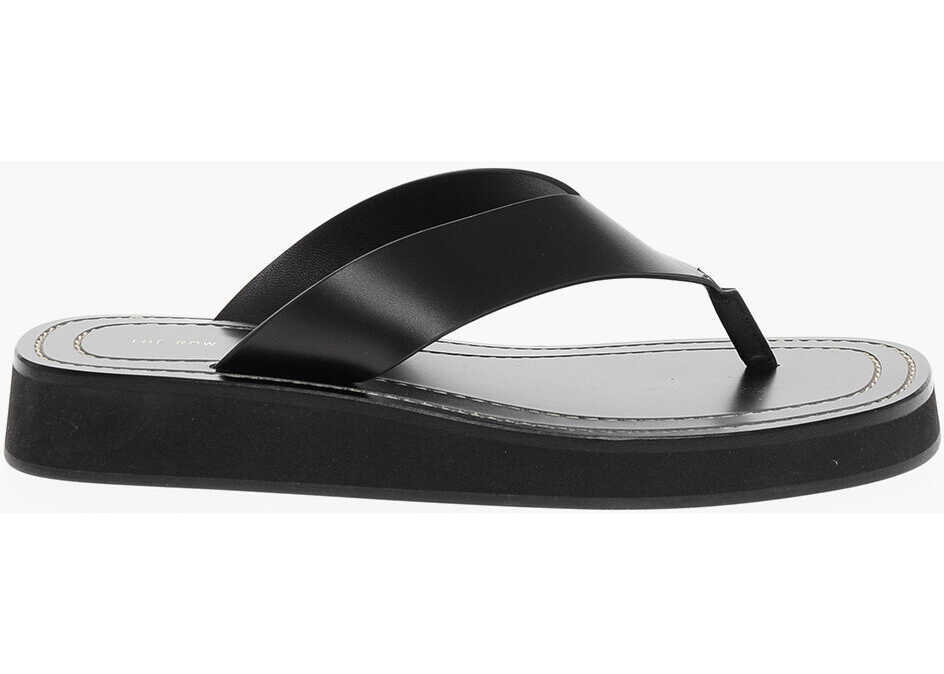 Sandale fara toc THE ROW Leather Ginza Thong Sandals Black Femei (BM 18967639) 3
