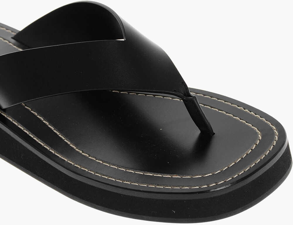 Sandale fara toc THE ROW Leather Ginza Thong Sandals Black Femei (BM 18967639) 4