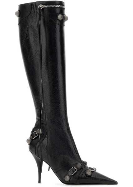 Cizme lungi Balenciaga Brushed Leather Cagole Boots With Studs And Zips 10Cm Black Femei (BM 18967642) 2