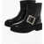 Roger Vivier Leather Biker Booties With Jeweled Buckle Black