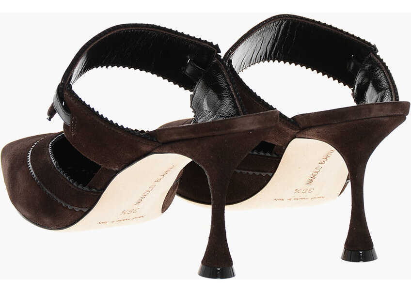 Saboti Manolo Blahnik Suede Brontiamusa Mules With Spool Heel 7Cm Brown Femei (BM 18967684) 2