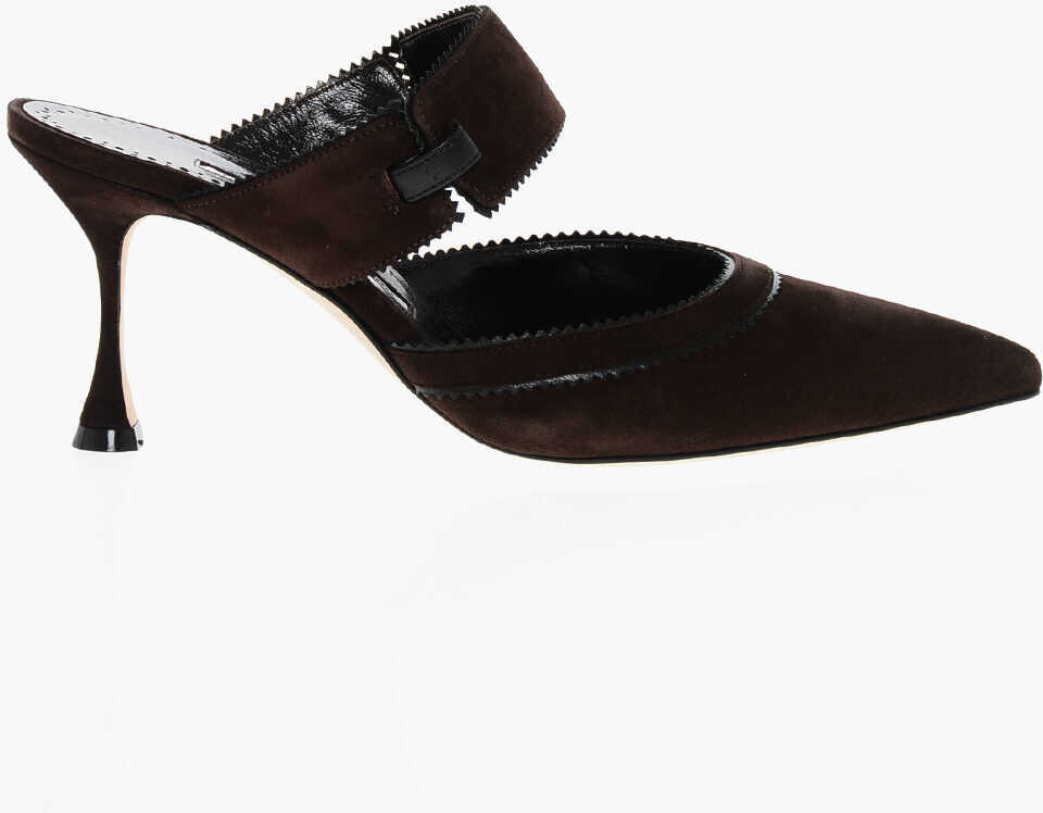 Saboti Manolo Blahnik Suede Brontiamusa Mules With Spool Heel 7Cm Brown Femei (BM 18967684) 3