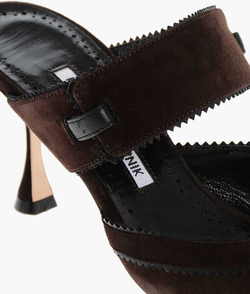 Saboti Manolo Blahnik Suede Brontiamusa Mules With Spool Heel 7Cm Brown Femei (BM 18967684) 4