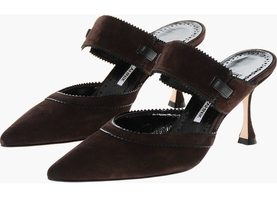 Saboti Manolo Blahnik Suede Brontiamusa Mules With Spool Heel 7Cm Brown Femei (BM 18967684) 1