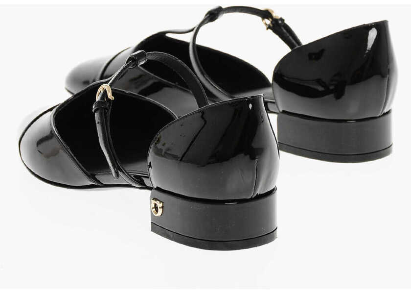 Balerini casual Salvatore Ferragamo Patent Leather Linette T-Bar Ballet Flats Black Femei (BM 18967690) 2