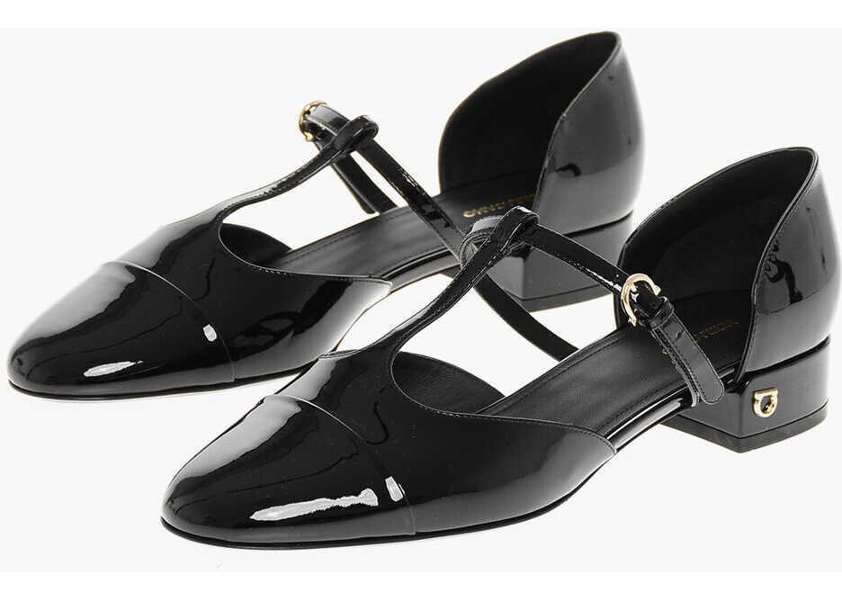 Balerini casual Salvatore Ferragamo Patent Leather Linette T-Bar Ballet Flats Black Femei (BM 18967690) 1