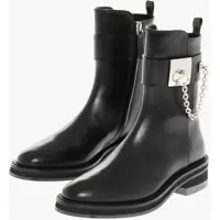 Botine Leather Parma Booties With Chain Detail Femei