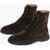 TOD'S Suede Lace-Up Booties With Rubber Sole Brown
