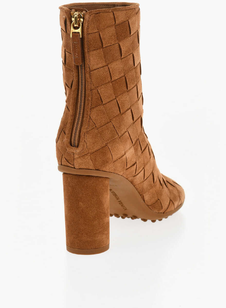 Botine Bottega Veneta Woven Suede Booties With Back Zip 7Cm Brown Femei (BM 18967714) 2