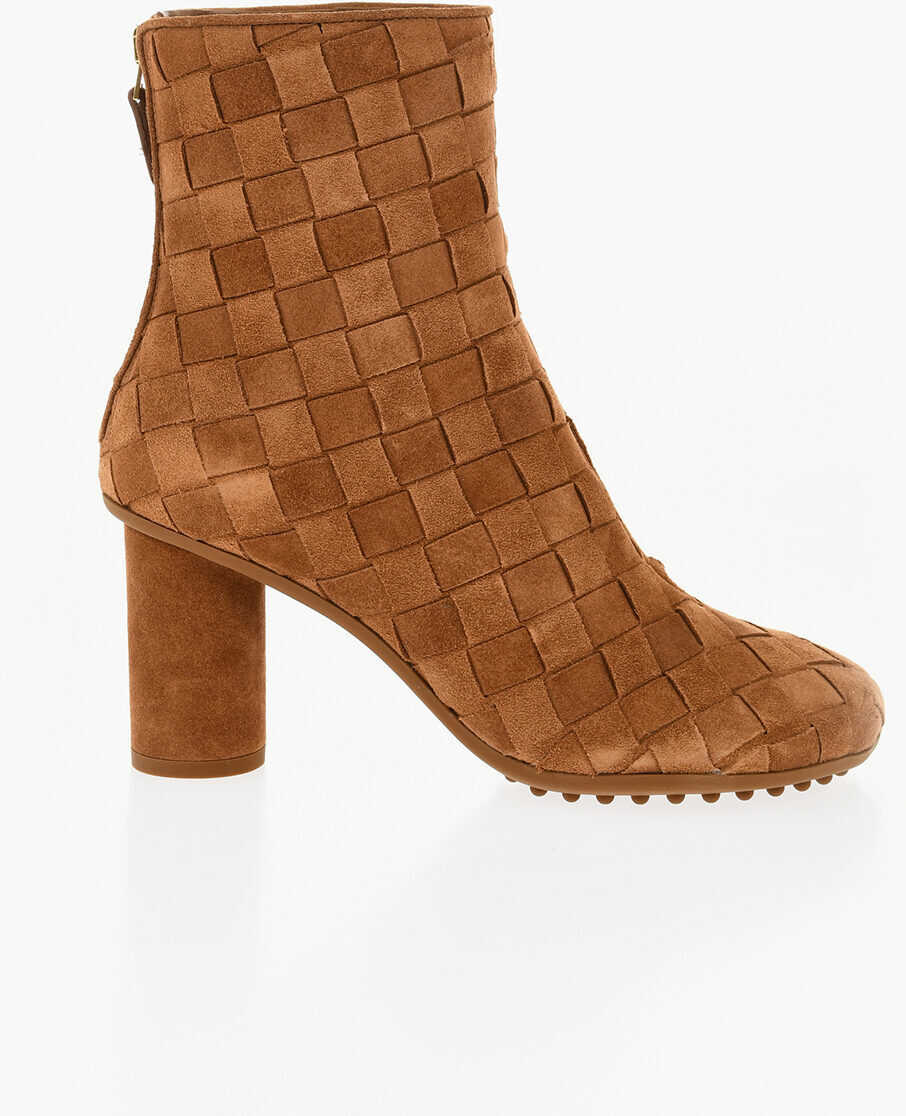 Botine Bottega Veneta Woven Suede Booties With Back Zip 7Cm Brown Femei (BM 18967714) 3