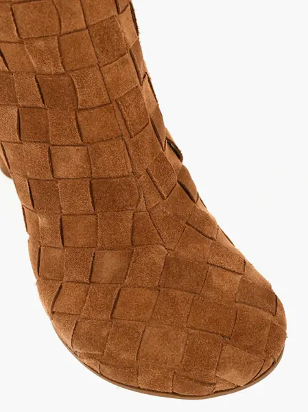 Botine Bottega Veneta Woven Suede Booties With Back Zip 7Cm Brown Femei (BM 18967714) 4