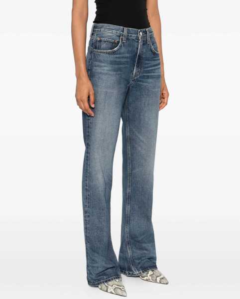 Blugi AGOLDE Kick Boot Jeans stencil color mid rise STENCIL WHISKERED DK INDIGO Femei (BM 18968017) 3