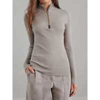 Pulovere Brunello Cucinelli Dama - Pulovere casual Brunello Cucinelli Zipped high neck Top SMOKEY TAUPE Femei (BM 18968128) - B-mall.ro