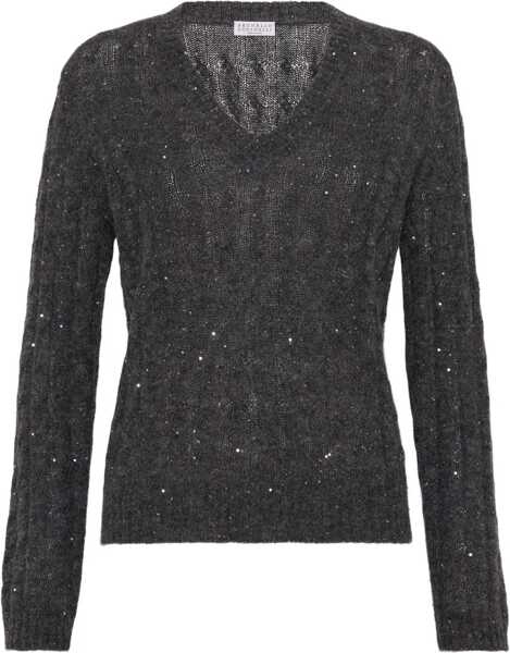 Pulovere Brunello Cucinelli Dazzling Cables Sweater in Mohair, cotton and wool PIOMBO Femei (BM 18968161) 1