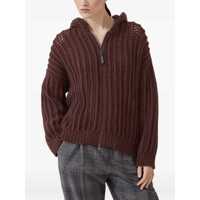 Pulovere Brunello Cucinelli Dama - Cardigane Brunello Cucinelli Balloon Net Embroidery Cardigan in cashmere with a hood HENN Femei (BM 18968185) - B-mall.ro