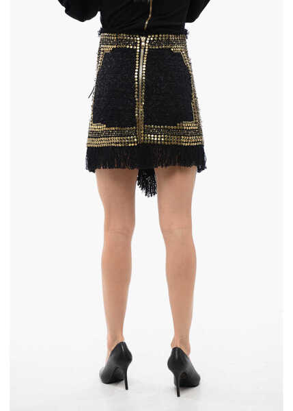 Fuste scurte Balmain Fringed Wrapped Mini Skirt With Studs Black Femei (BM 18968785) 2