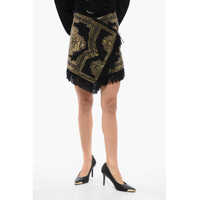 Fuste scurte Fringed Wrapped Mini Skirt With Studs Femei