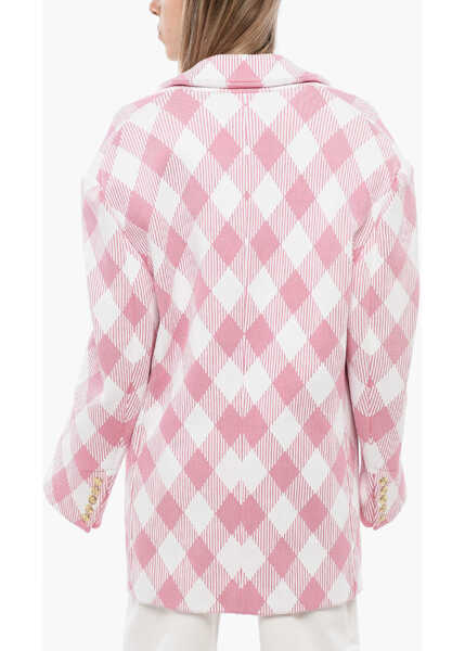 Paltoane Balmain Oversized Coat With Gingham Pattern Pink Femei (BM 18968791) 2