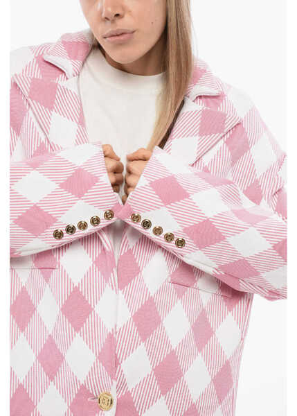 Paltoane Balmain Oversized Coat With Gingham Pattern Pink Femei (BM 18968791) 3