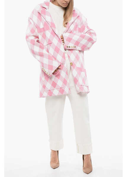 Paltoane Balmain Oversized Coat With Gingham Pattern Pink Femei (BM 18968791) 4