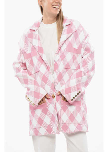 Paltoane Balmain Oversized Coat With Gingham Pattern Pink Femei (BM 18968791) 1