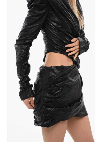 Rochii de zi Balmain Long Sleeved Leather Asymmetric Dress Black Femei (BM 18968797) 3