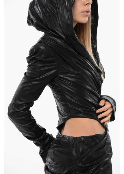 Rochii de zi Balmain Long Sleeved Leather Asymmetric Dress Black Femei (BM 18968797) 4