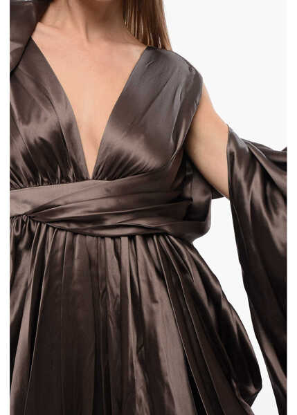 Rochii lungi Balmain Silk Dress With Cape Brown Femei (BM 18968803) 3