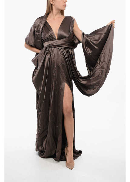 Rochii lungi Balmain Silk Dress With Cape Brown Femei (BM 18968803) 4