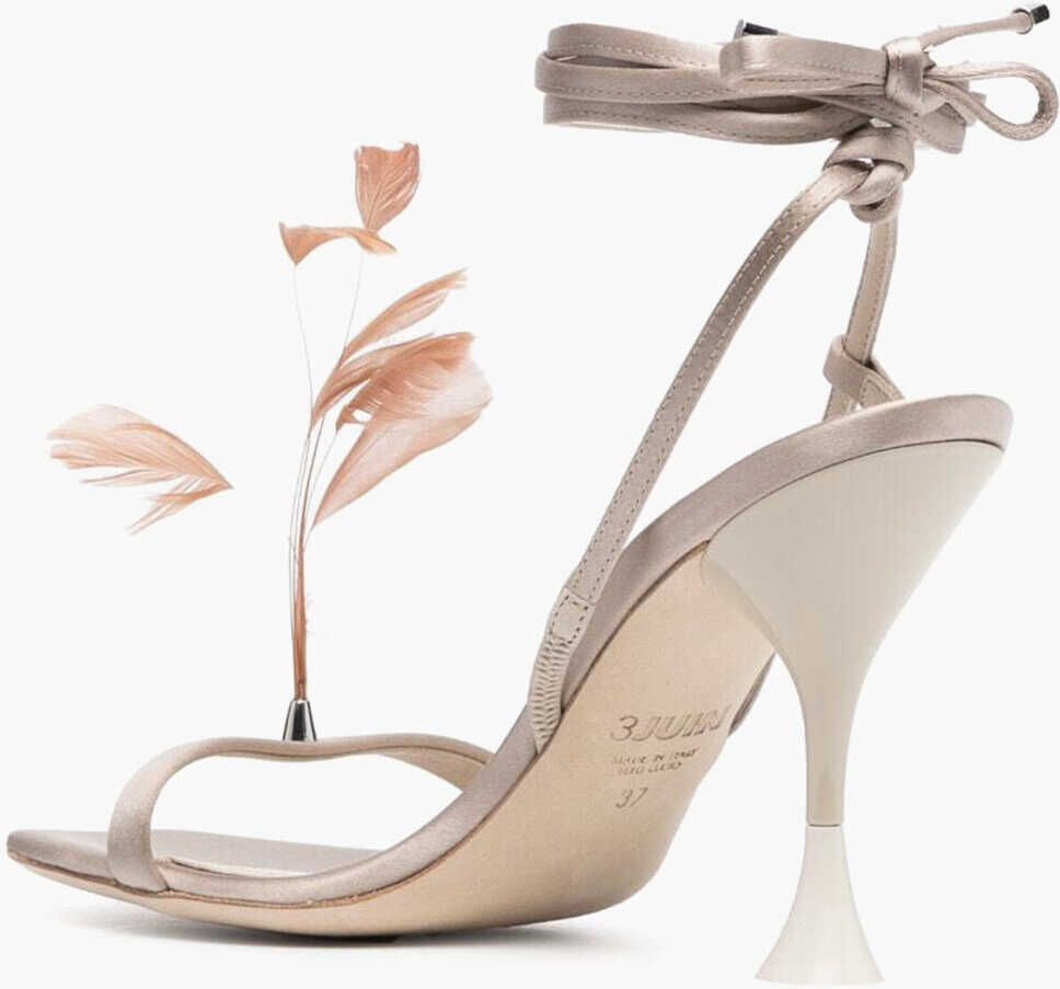 Sandale cu toc 3JUIN Satin Kimi Sandals With Decorative Feathers 10Cm Beige Femei (BM 18968827) 2